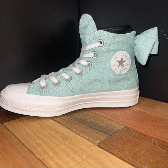 NEW Women's Converse Chuck 70 Bow Mint Green Embroidered Floral Paisley Sneakers - Picture 4 of 8